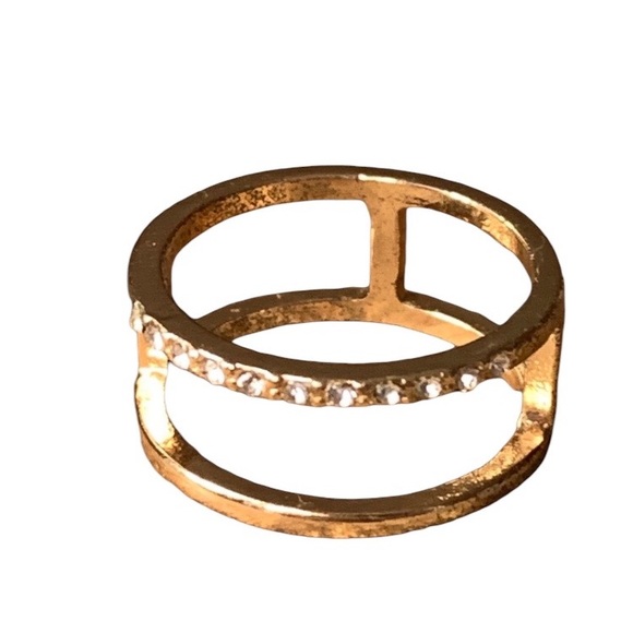 Double Band Cz Stone Cage Gold Plated Ring Costume Jewelry Women’s Fashion Ring - Picture 2 of 6